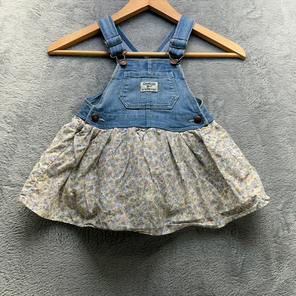 OshKosh Bgosh Baby Girls Denim Floral‎ Overall Dress Blue 18M Vestbak